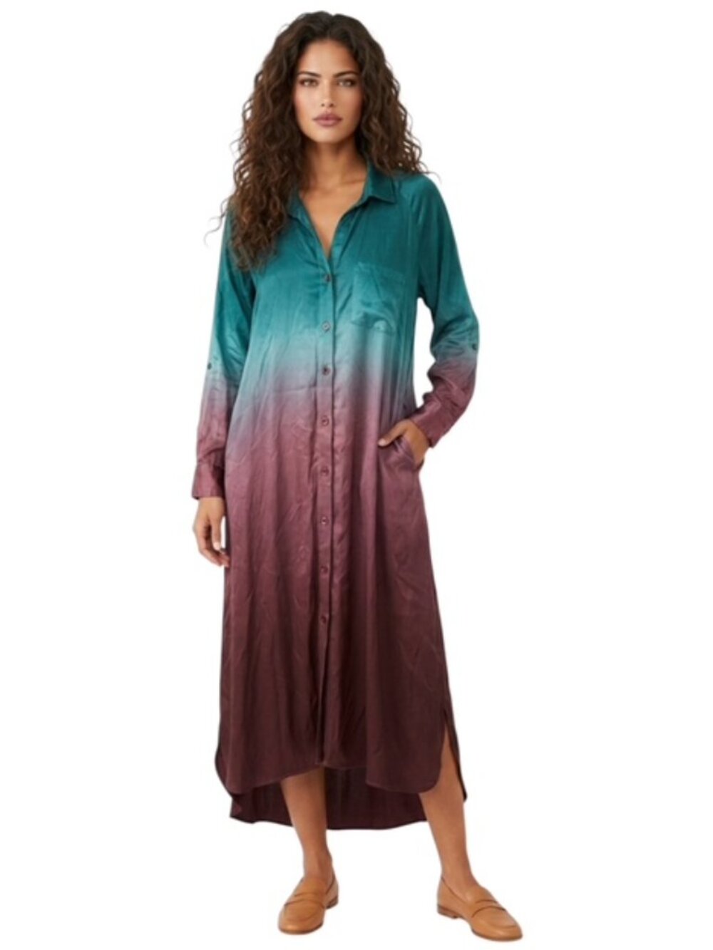 Young Fabulous & Broke Medium Long Sleeve Ombre Asymmetrical Hem Maxi Midi Dress